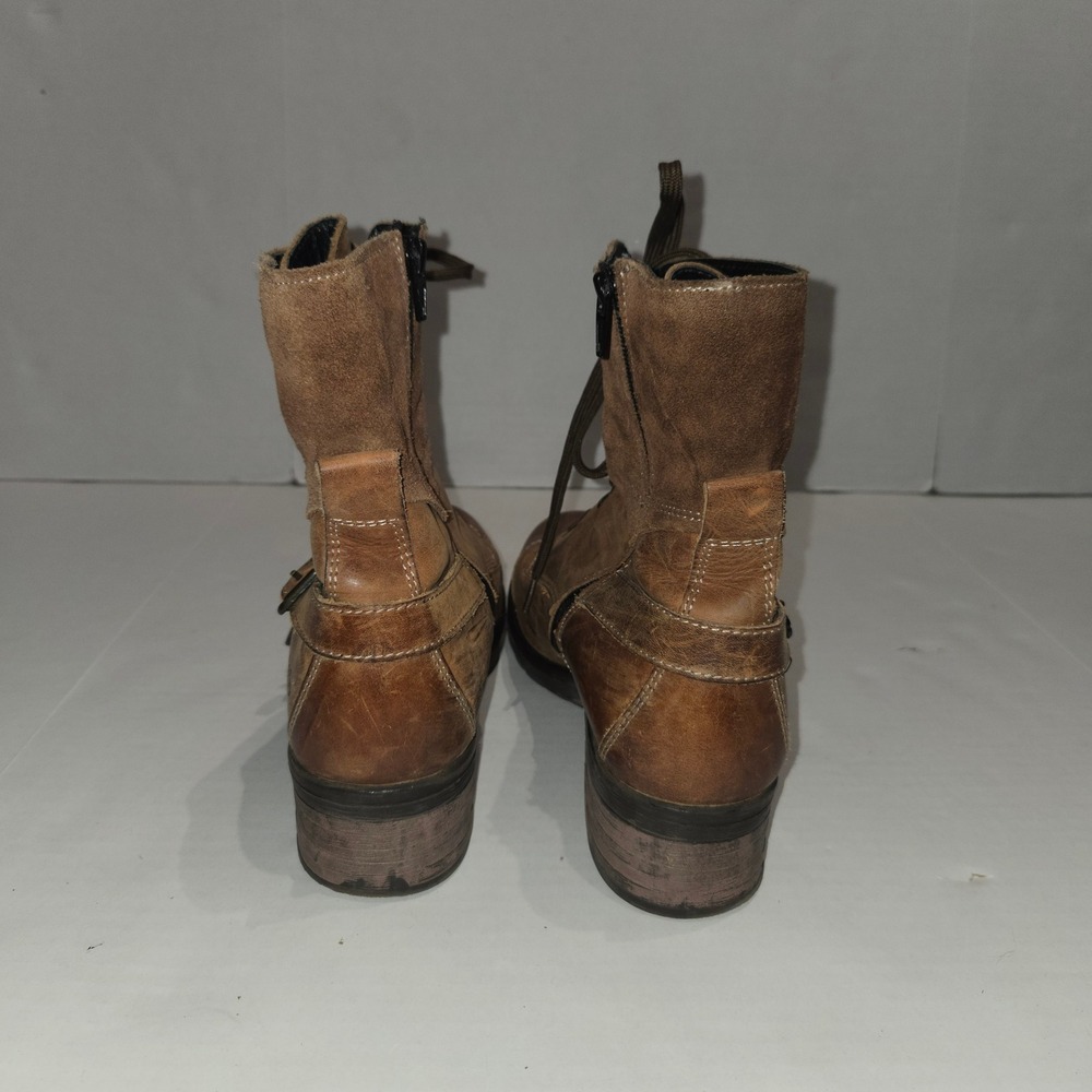 Taos Crave Combat Boots Womens Size 10 41 Brown Leather Lace Up Side Zip Ankle - Picture 3 of 10